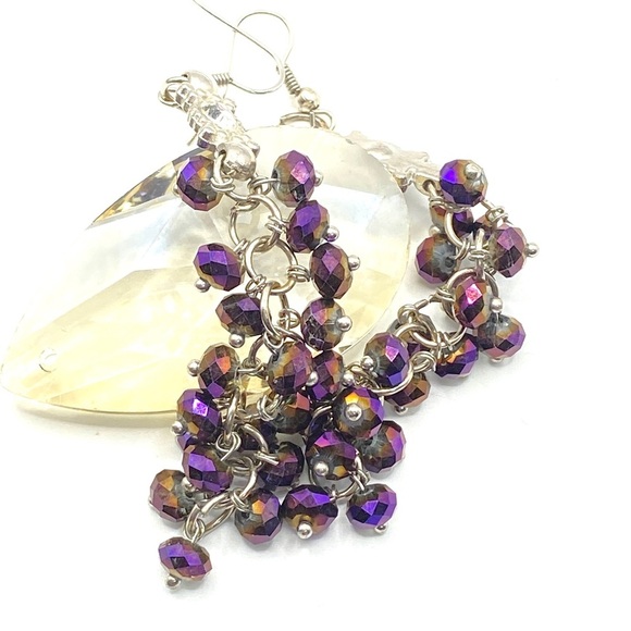 Purple AB Faceted Beads Long Shoulder DusterPierced Earrings - Picture 3 of 9